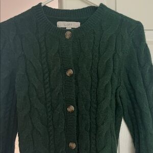 LOFT Dark Green Cable Knit Button Front Cardigan